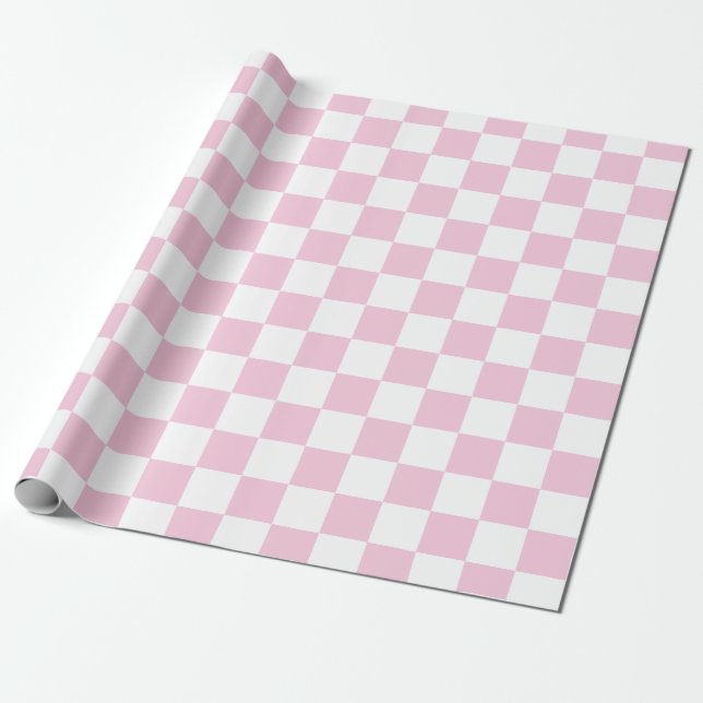 Elegant White and Pink Chequerboard  Wrapping Paper (Unrolled)