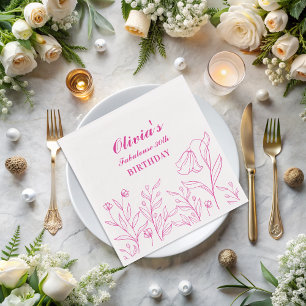 Elegant White And Pink Florals 30th Birthday Napkin