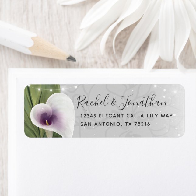Elegant White and Purple Calla Lily Return Address Label (Insitu)