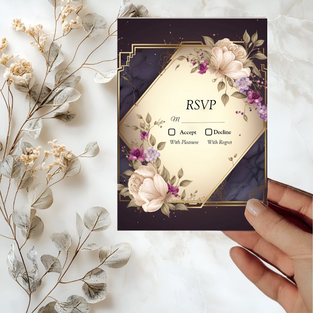 Elegant White and Purple Flowers on Marble RSVP (Creator Uploaded)