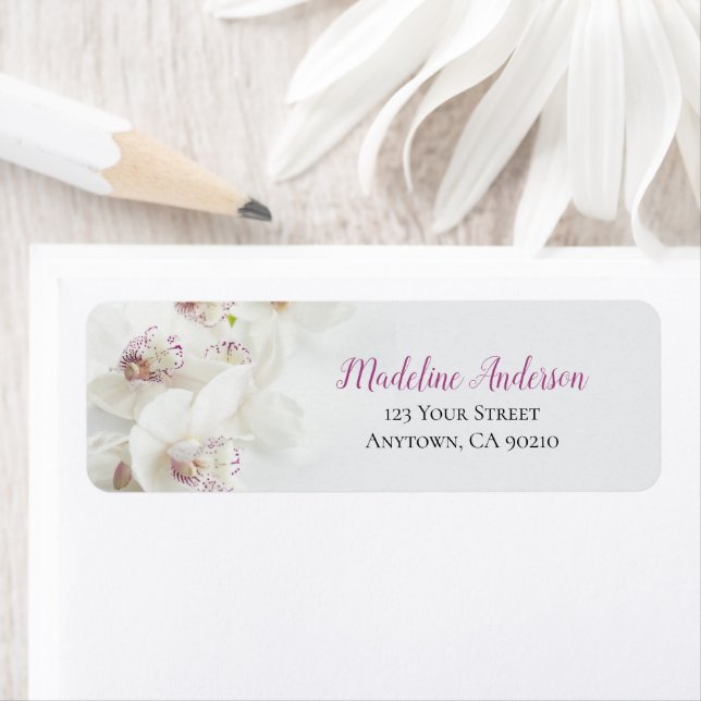 Elegant White and Purple Orchids Return Address Label (Insitu)