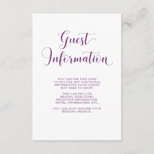 Elegant White and Purple Typography Guest Details Enclosure Card
