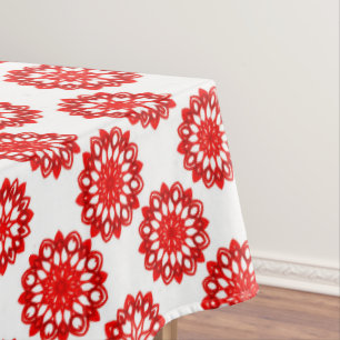 Elegant White And Red Winter Flowers Pattern Xmas  Tablecloth