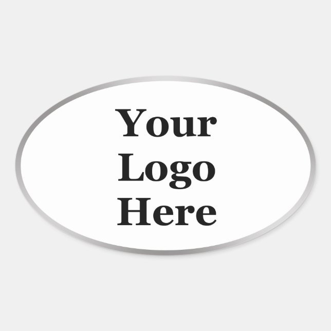 Elegant White and Silver Your Logo Here Template Oval Sticker (Front)