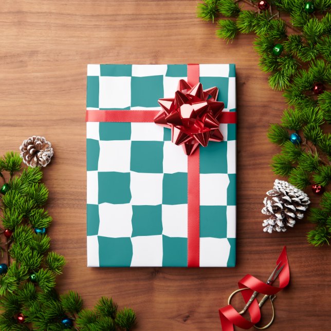 Elegant White and Teal Chequerboard Painting Wrapping Paper (Holiday Gift)