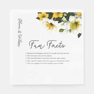 Elegant White and Yellow Floral Wedding Fun Facts Napkin