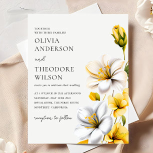 Elegant White and Yellow Floral Wedding Invitation