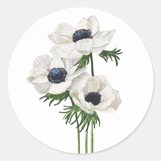 Elegant white anemone bouquet classic round sticker (Front)