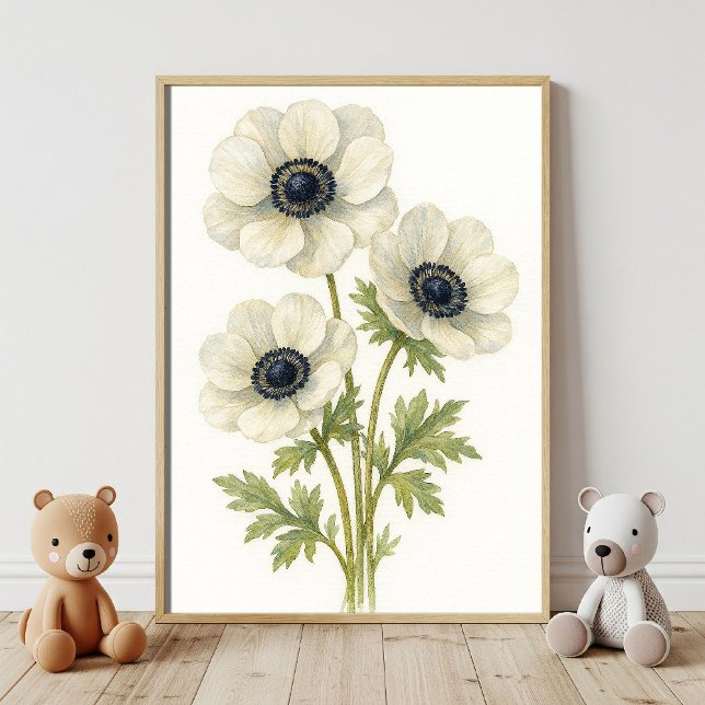 Elegant White Anemone Floral Botanical Watercolor Poster (Creator Uploaded)