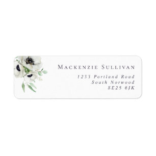 Elegant White Anemones Watercolor Return Address Label