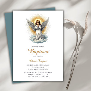 Elegant White Angel Religious Christian Baptism  Invitation
