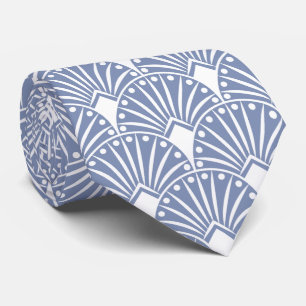Elegant White Art Deco On Light Blue Background Tie