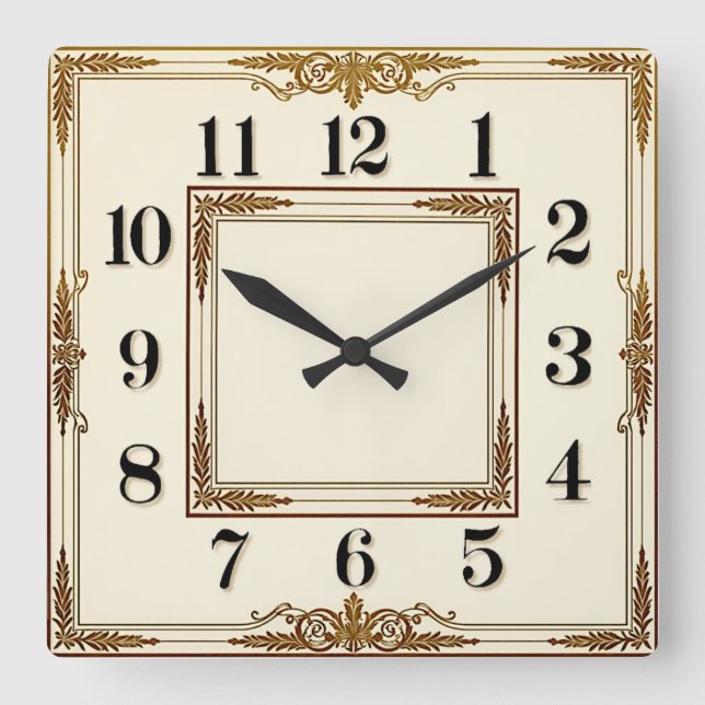 Elegant White Art Deco Square Wall Clock (Front)