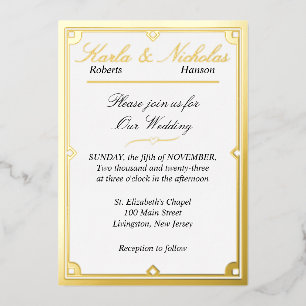 Elegant White Art Deco Wedding Foil Invitation