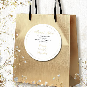 Elegant White Background Black Gold Frame Classic Round Sticker