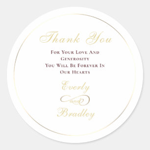Elegant White Background Dark Red Gold Script Classic Round Sticker