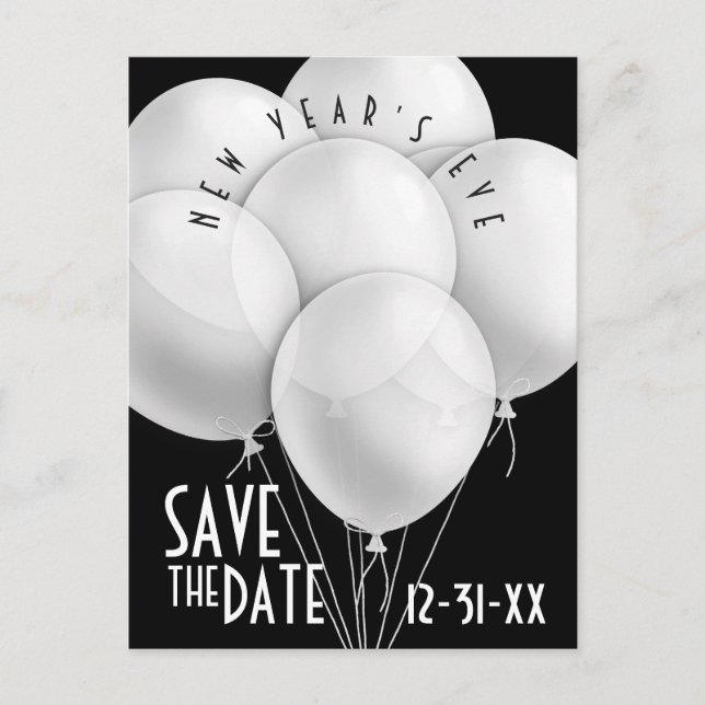 Elegant White Balloons New Year Party Invitation Postcard (Front)