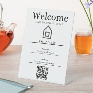 Elegant White & Beige Minimalist Simple Wifi Zone Pedestal Sign