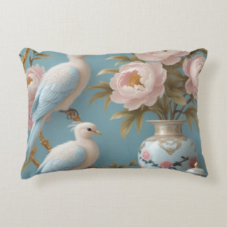 Elegant White Birds and Peonies on Golden Branches Decorative Cushion
