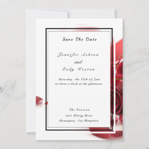 Elegant White Black Accents with Red Roses Wedding Save The Date