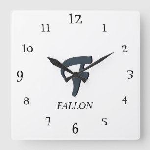 Elegant White Black and Charcoal Grey 3D Monogram  Square Wall Clock