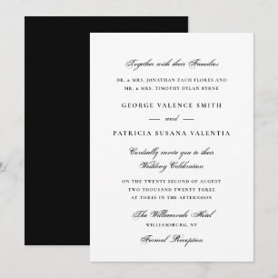 Elegant White Black Back Classic Script Wedding Invitation