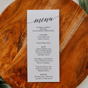 Elegant White & Black Calligraphy Dinner Menu Card