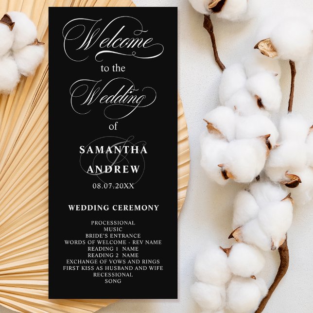 Elegant white black calligraphy wedding program (Elegant black white calligraphy wedding program)