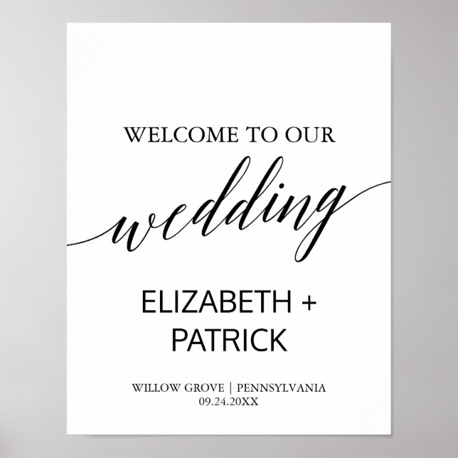 Elegant White & Black Calligraphy Wedding Welcome Poster (Front)
