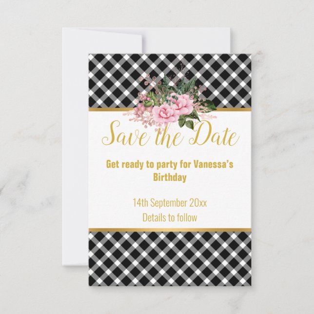 ELEGANT WHITE BLACK CHECKERED RESPONSE RSVP CARD (Front)