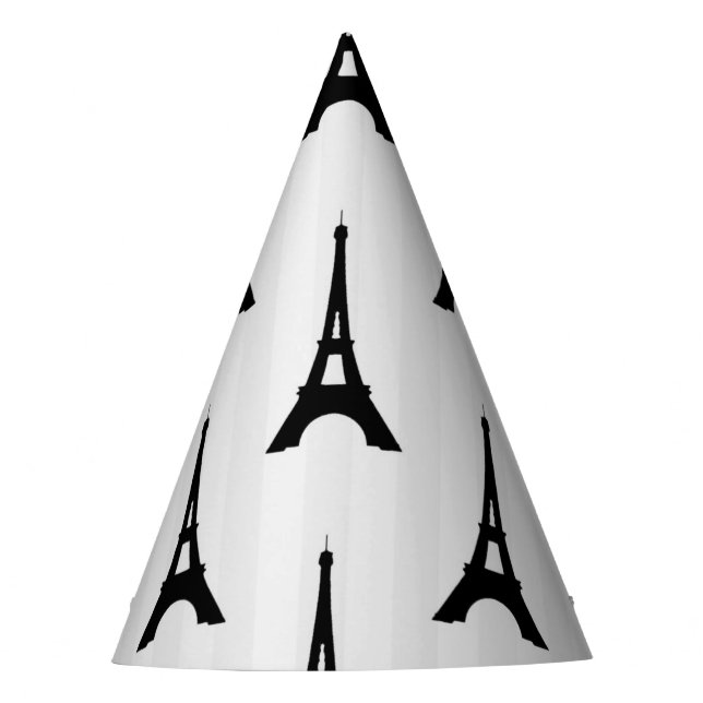 Elegant White Black Eiffel Tower France Vertical Party Hat (Front)