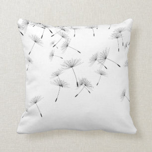 ELEGANT WHITE BLACK FALLING DANDELION CUSHION