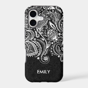 Elegant White & Black Floral Paisley Lace 2