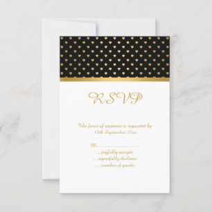 ELEGANT WHITE BLACK GOLD HEART ALL OCCASION RSVP CARD