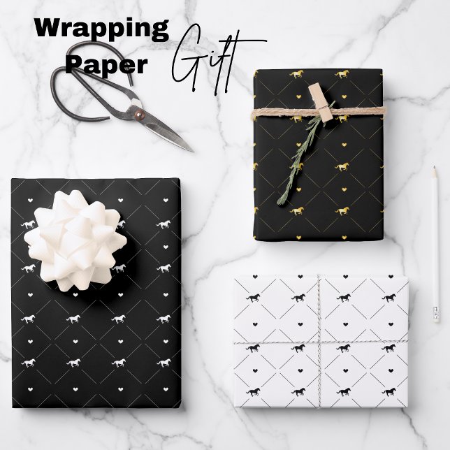 Elegant White Black Gold Horses Wrapping Paper Sheet (Elegant White Black Gold Horses Wrapping Paper Sheets)