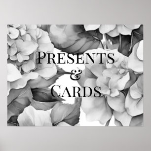 Elegant white black grey watercolor floral poster