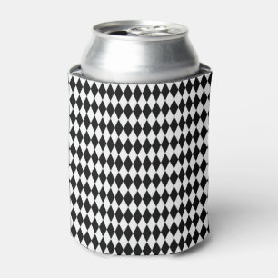 Elegant White Black Harlequin Geometric Rhombuses Can Cooler