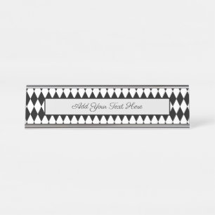 Elegant White Black Harlequin Geometric Rhombuses Desk Name Plate