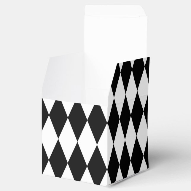 Elegant White Black Harlequin Geometric Rhombuses Favour Box (Opened)