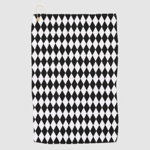 Elegant White Black Harlequin Geometric Rhombuses Golf Towel