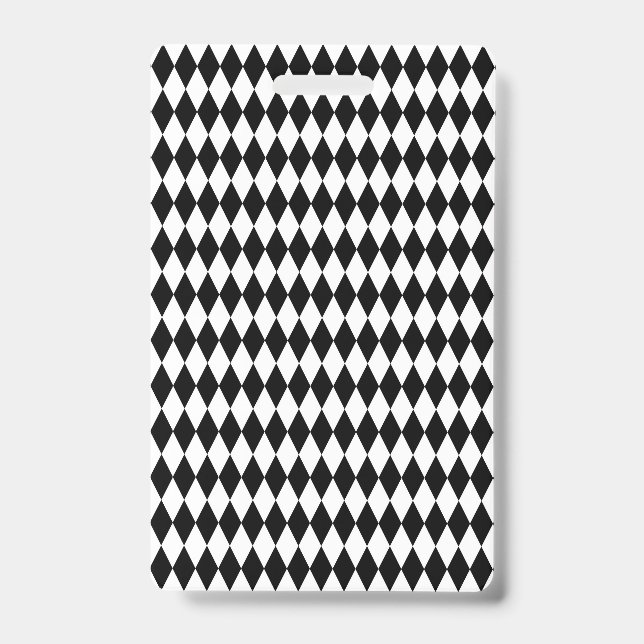 Elegant White Black Harlequin Geometric Rhombuses ID Badge (Front)