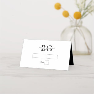 Elegant White & Black Monogram Initials Wedding Place Card