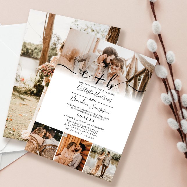 Elegant White Black Photo Monogram Wedding Invitat Invitation (Creator Uploaded)