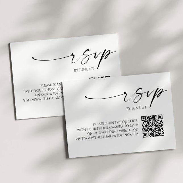 Elegant White Black QR Code Wedding RSVP Card (Creator Uploaded)