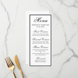Elegant White Black Script Chic Wedding Menu