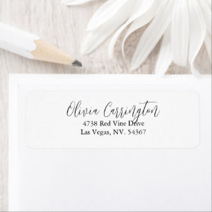 Elegant White & Black Script Label Return Address Label