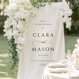 Elegant White Black Script Wedding Welcome Banner