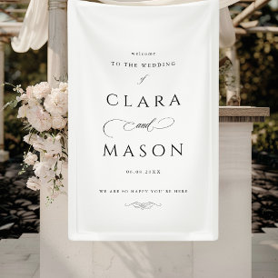 Elegant White Black Script Wedding Welcome Banner