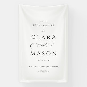 Elegant White Black Script Wedding Welcome Banner