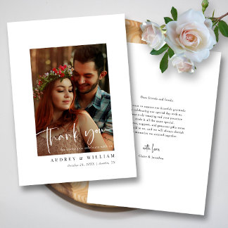 Elegant White & Black Signature Photo Thank You Card